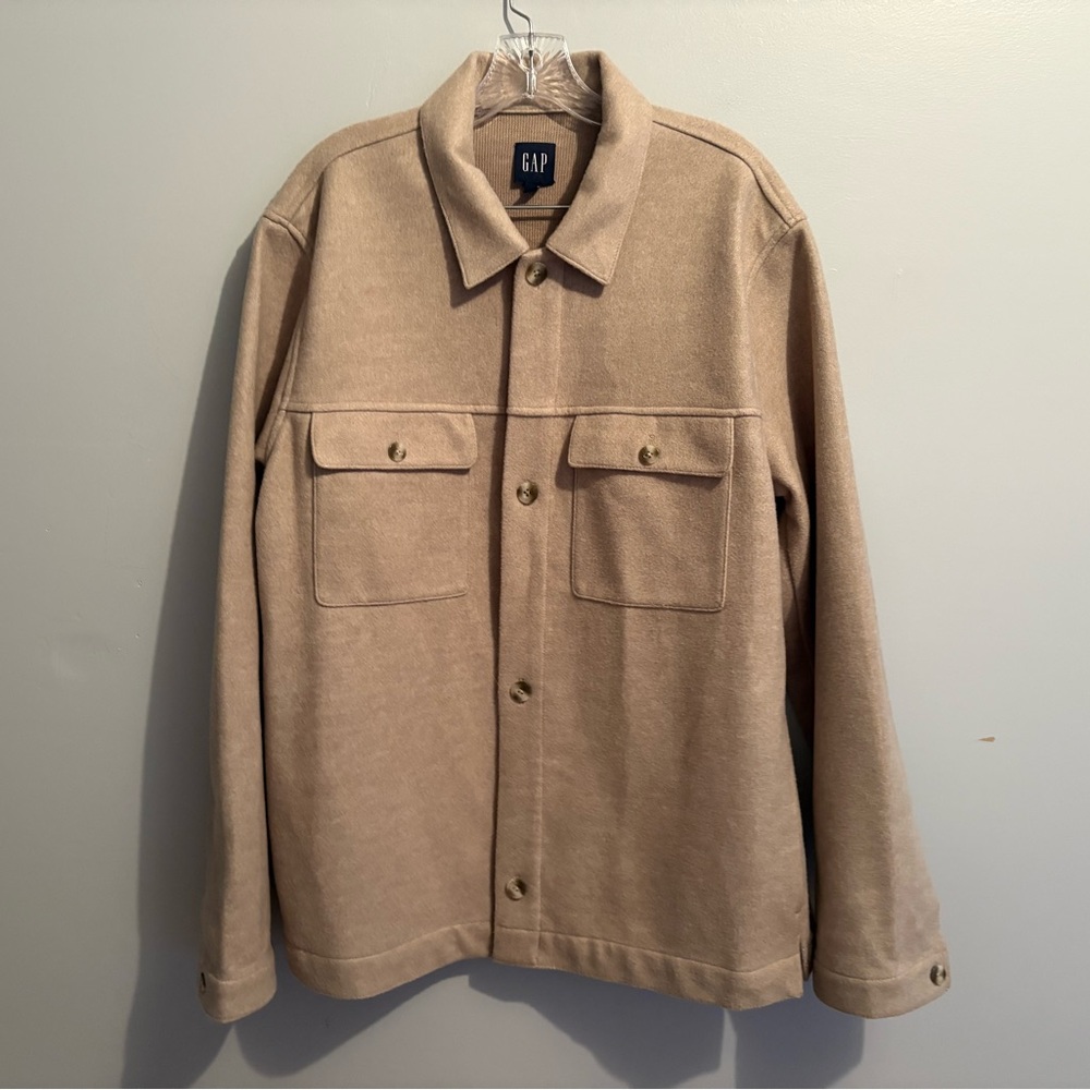 Gap Women’s Wool Blend Cream Tan Shacket Large Button Down Soft Chore Coat - Picture 9 of 15